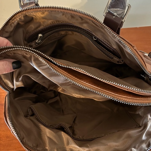 XIDIBAOLU Brown Vegan Leather Satchel Crossbody NWOT - Picture 10 of 11